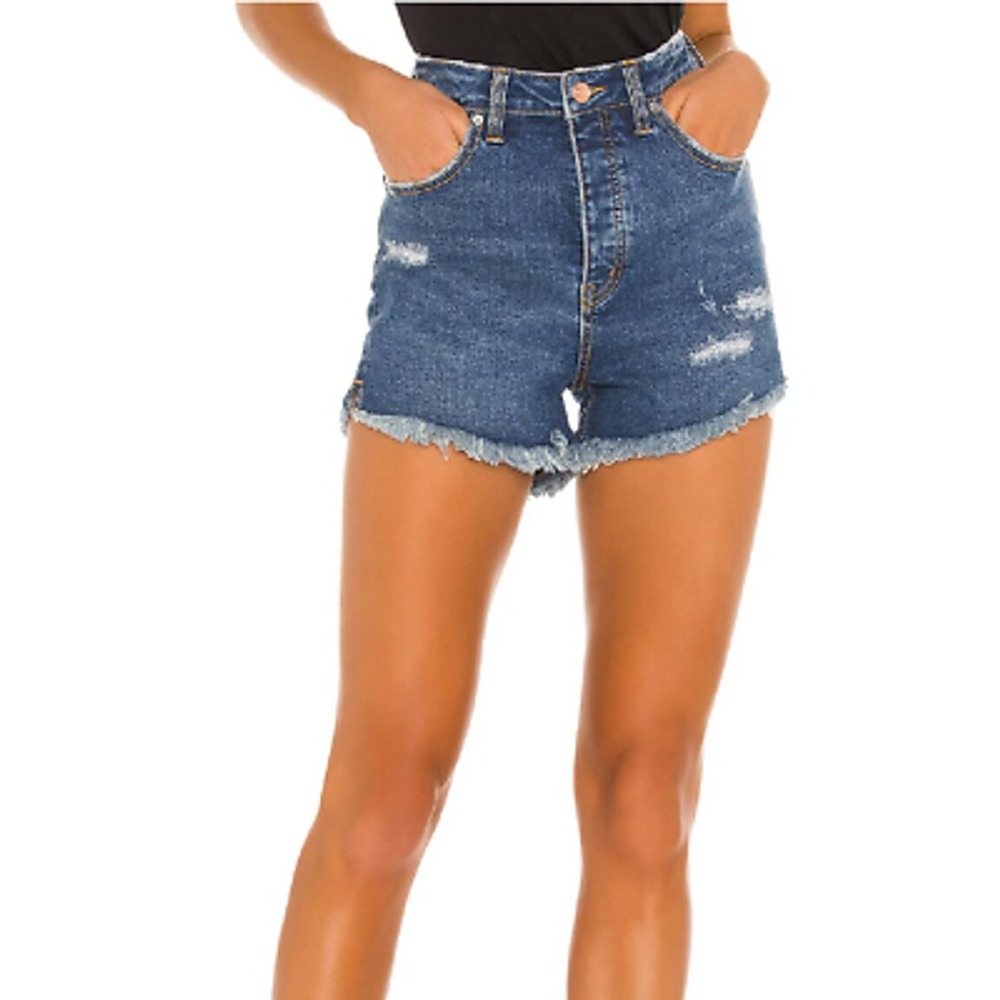 We The Free Denim Shorts CRVY High Rise Distressed Size 31 Blue Women
